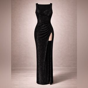 Black Sparkly Evening Dress High Slit Bodycon Maxi Party Prom XS